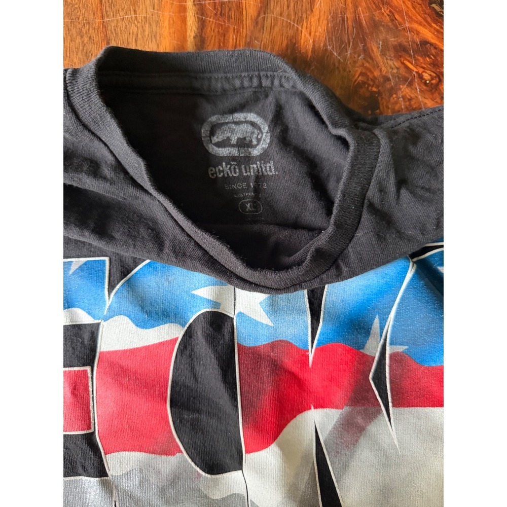Ecko Unltd Mens XL Black Puerto Rico Flag Drip Graphic Logo T-Shirt Streetwear - Picture 3 of 5